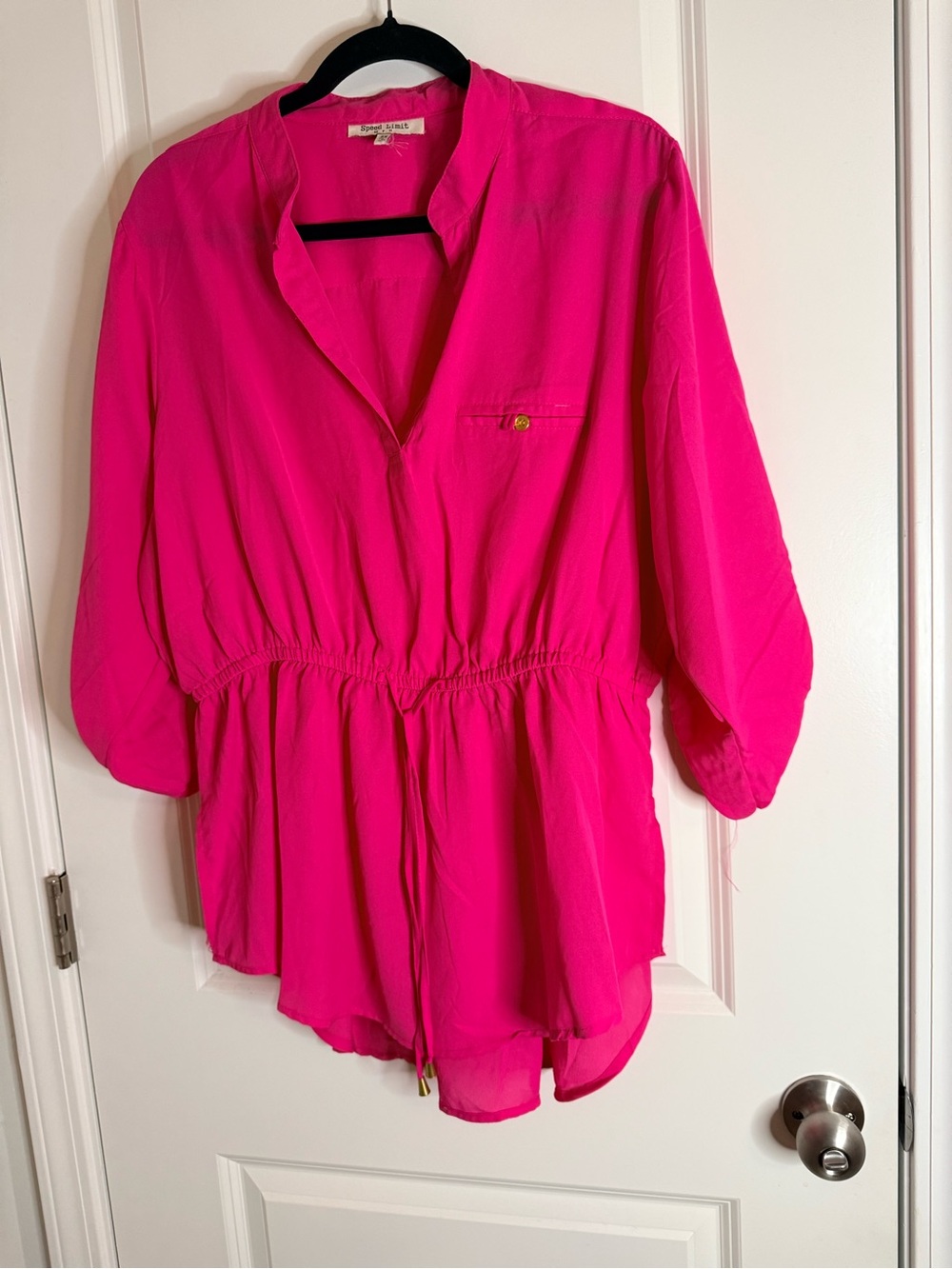 Women’s Hot Pink Drawstring Waist Tunic Top